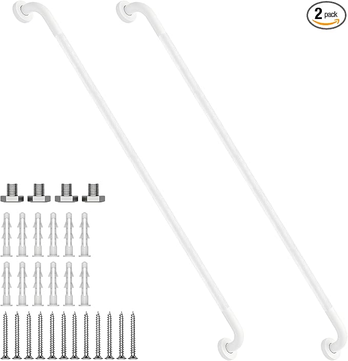 48 Inch Shower Grab Bar 1.25" Dia, 2 Pack White Anti Slip Bathroom Grab Bar, 304 Stainless Steel Knurled Handicap Grab Bars, Safety Support Handrail,Bath Shower Handle for Elderly Injury Senior