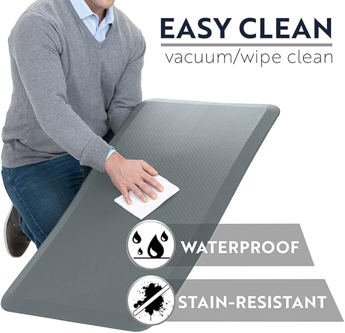 KANGAROO Anti Fatigue Mats for Kitchen Floor, 58x20, Reduce Foot, Knee, Back Pressure, 3/4 Inch Thick Cushioned Ergonomic Mat, Waterproof Comfort Rug for Under Sinks, Standing Desk, Store Floors, Grey