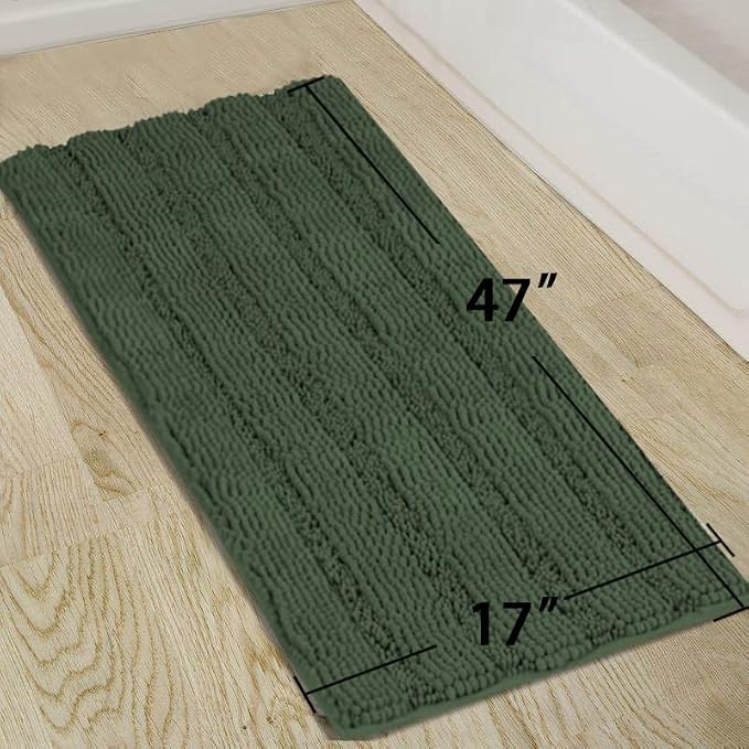 Turquoize Chenille Bath Rugs Shaggy Bathroom Rugs Non Slip Bath Rugs for Bathroom 47 x 17 Bronze Green Bath Rug Extra Soft and Absorbent Area Rug, 47"x 17", Bronze Green