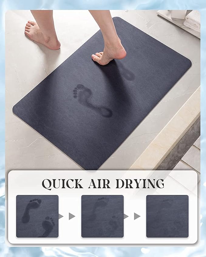 MontVoo -Bath Mat Rug-Rubber Backing Non Slip Quick Dry Absorbent Thin Bathroom Rugs Fit Under Door-Faux Suede Surface Bathroom Floor Mats-Shower Rug for in Front of Bathtub Shower Navy 20"x32"