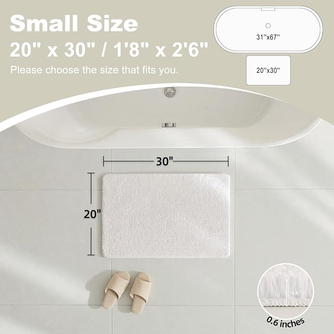 TYUU White Bathroom Rugs, Ultra Soft Bath Rugs Non Slip Washable, Super Absorbent Quick Dry Bath Mat with Rubber Backing for Bathroom Floor, Shower, or Sink, White 20" x 30"