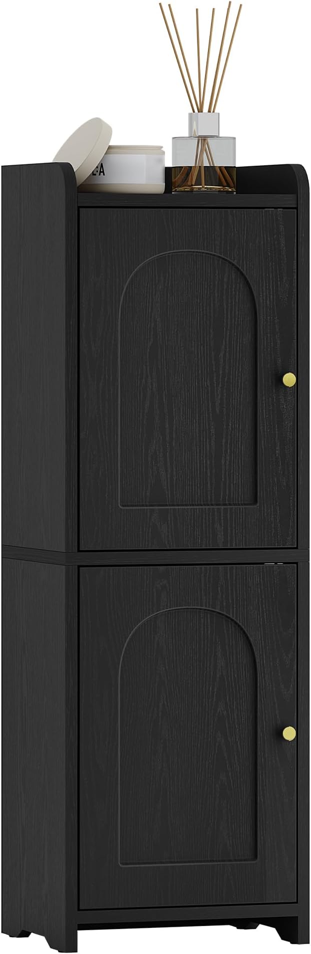 Hzuaneri Bathroom Storage Cabinet, Small Corner Floor Cabinet with 2 Doors and Adjustable Shelf, Narrow Toilet Paper Cabinets, Bathroom Organizer for Small Spaces, 7.9" D x 9.8" W x 29.5" H Black