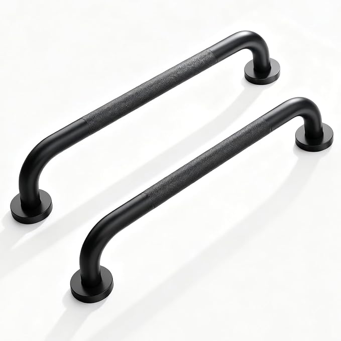 2 Pack Grab Bars for Bathtubs and Showers, NEWRAIN 16 Inch Stainless Steel Wall Bathroom Shower Handle, Anti Slip Black Safety Bars Toilet Handicap Elderly Senior Assist Bath Saft Hand Rail