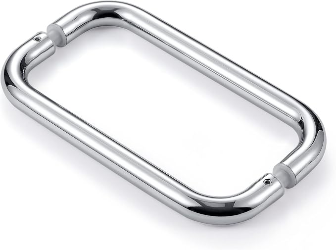 Ranbo Polished Chrome 8" （CTC） Tubular Back-to-Back Shower Door Handle，3/4" Diameter Pull Handles with Metal Washers, for 1/4"- 1/2" Thick Glass and 1-3/8" - 2-1/6" Thick Wooden or Metal Doors
