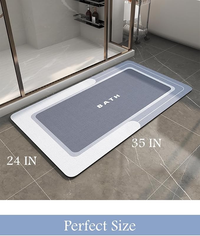 MontVoo Bath Mat-Bath Mat Rug Non Slip Super Absorbent Stain Resistant Quick Dry Thin Bathroom Rug-Bath Mats for Bathroom Floor Bathtub Vanity-Bathmat Bath Rug Easy Care-24"x35" Blue