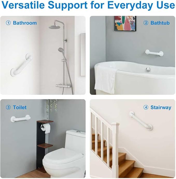 Shower Grab Bar for Wall: 12” ABS Safety Bars for Seniors, Wall Mount Bath tub Handles with Screws & Anchors, Bathroom Support Rails for Pregnant Women & Handicap Users, Toilet & Bathtub Assistance