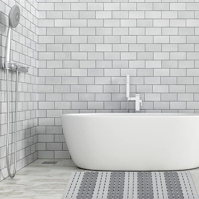 BEMISO Shower Mat Non Slip Bathtub Mat with Suction Cups and Drain Holes 37.4 x15.7 Inch Bath Mat for Tub & Shower.Easy Dry,Easy to Cut,Eco-Friendly