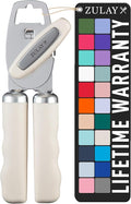 Zulay Kitchen Heavy Duty Stainless Steel Can Opener Manual with Bottle Opener - Rust Proof Manual Can Opener With Turn Knob & Comfy Soft Grip Handles - Cream