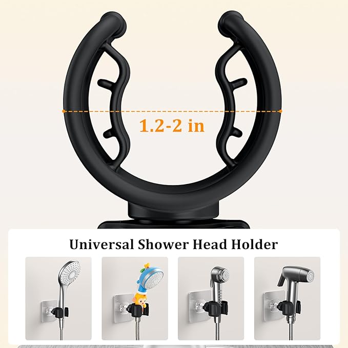 Adjustable Wall Mounted Shower Head Holder, Strong Adhesive & Drilling 2 Installation Methods, 360° Swivel Handheld Shower Wand Holder for RV Kids’ Bathroom Shower Accessories (Black