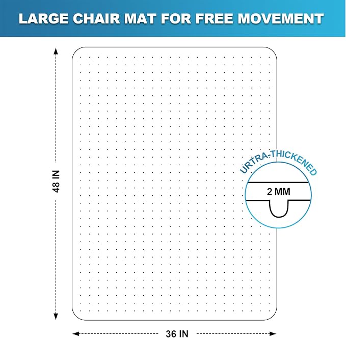 Thickened Chair Mat for Carpet - 47”X 35.5” Heavy Duty Office Chair Mat for Low-Pile Carpeted Floors. Carpet Protector for Office Computer Desk Chair. Easy Rolling, Clear