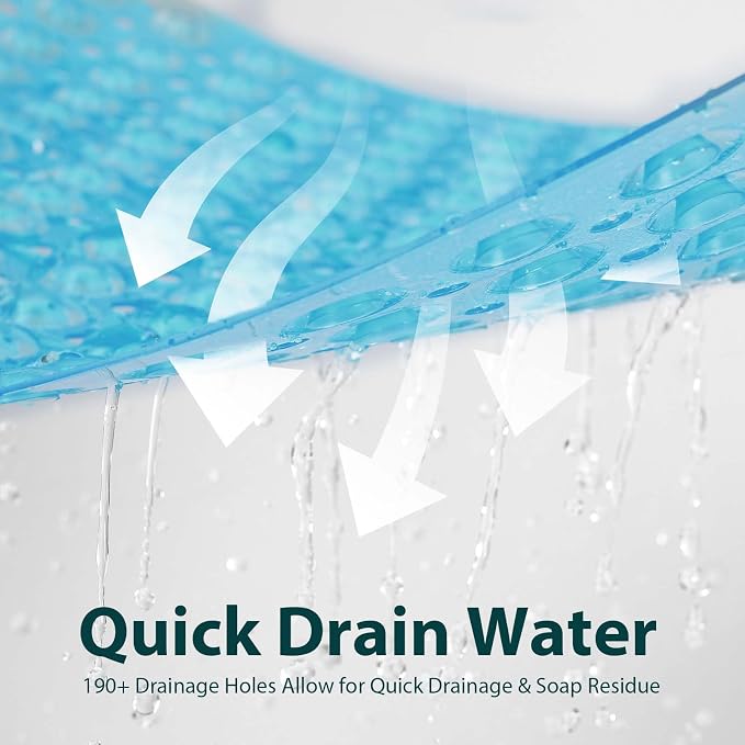 Bathtub Mat Shower Mat Non Slip 17x30 Inch Standard Size, Soft Bubble Bath Tub Mat Shower Mats for Inside Shower Bathroom Floor Mat with Big Suction Cups & Drain Holes, BPA-Free，Clear Blue