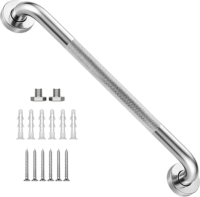 20 Inch Shower Grab Bar 1.25" Dia,Brushed Nickel Anti Slip Bathroom Grab Bar, 304 Stainless Steel Knurled Handicap Grab Bars, Safety Support Handrail, Bath Shower Handle for Elderly Injury Senior