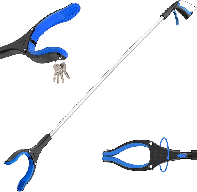 59 INCH Extra Long Grabber Reacher Tool，Trash Picker Pick Up Stick with Strong Grip Magnetic，360°Rotating Anti-Slip Jaw 4" Wide Claw Opening,Hand Grabber (BlueSilver, 59 Inch)