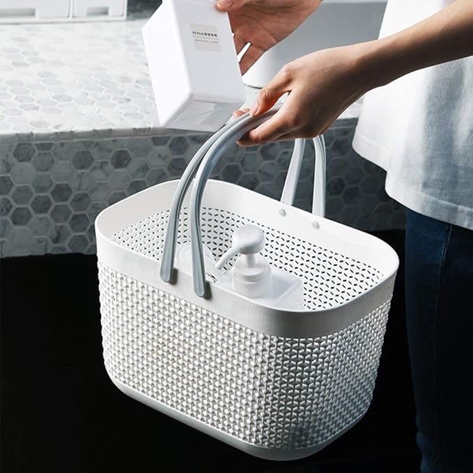 UUJOLY Plastic Storage Baskets with Handle Shower Caddy Organizer Bins for Home Bathroom Kitchen (3 Pack-White)