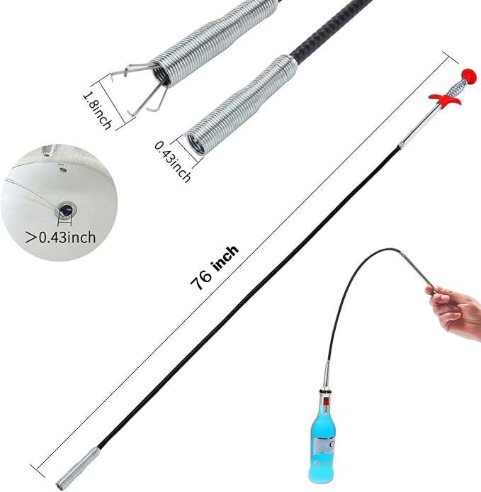 Upgraded Drain Snake 76" with Hook, Plumbing Snake Auger Tool, Sink Snake Drain Clog Remover for Bathroom Kitchen