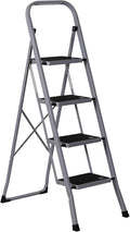 ZENY 4 Step Ladder Folding Step Stool with Wide Anti-Slip Pedal, Convenient Handgrip, Portable Steel Step Stool, 330 lbs Sturdy Steel Ladder for Household and Office, Gray