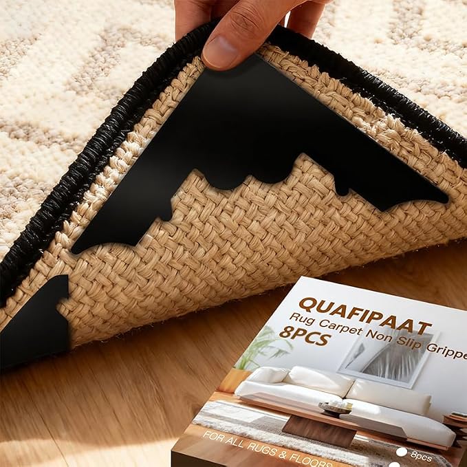 Rug Pad Gripper, 8 Pcs Reusable Non-Slip Rug Pads, for Hardwood Floors and Tiles No Damage, Keep Corners Flat, Double-Sided Adhesive Area Rugs
