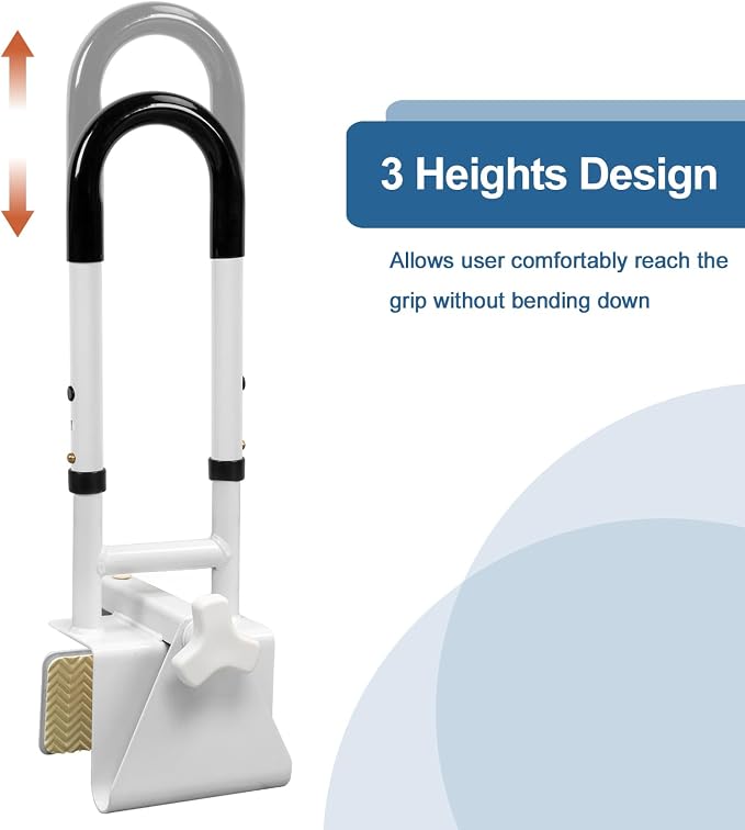 HEPO Adjustable Bathtub Grab Bars for Seniors, Bath Safety Grab Bar with Anti-Slip Cover for Elderly, Height and Width Adjustable