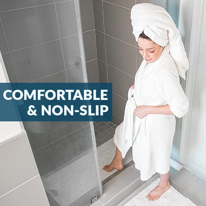 ComfiLife Bath Mat for Bathroom Tub and Shower – Non Slip Extra Large Bathtub Mat with Drain Holes & Suction Cups – Machine Washable Rubber Mats to Keep Bathtub Clean (Cream, Wave 16" x 40")