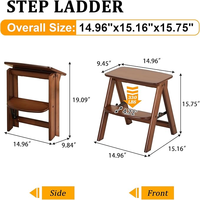 Baveke 2 Step Stool Foldable- Bamboo Step Ladder, Small Folding Step Stool Cute and Wooden Step Stools for Adults, Closet Stepstool & Collapsible Stool for Kitchen, Home, Indoor(FSC-Certified Bamboo)