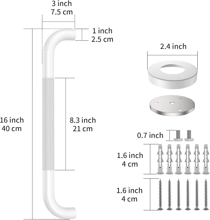 16 Inch Oil Rubbed White Shower Grab Bar w/Anti Slip Grip, ZUEXT Stainless Steel Bath Grab Bar,Bathroom Balance Bar, Wall Mount Safety Handrail Support, Handicap Injury Elderly Senior Assist Handle