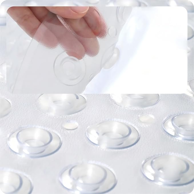 Anti Slip Bathtub Mat,Non Slip Bath Mat,16x35 Inch Extra Long Tub Mat,Machine Washable Bathroom Shower Mat with Suction Cups and Drainage Holes,Soft on Feet (White)