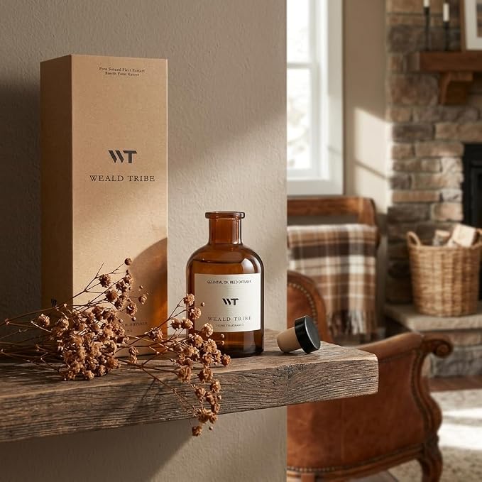 WEALD TRIBE Reed Diffuser Set for Bathroom Air Fresheners, Oil Diffuser Sticks | Vanilla Whiskey Scent 4.0 fl oz Home Fragrance with Sticks Defusers | House Bedroom Office Shelf Decor