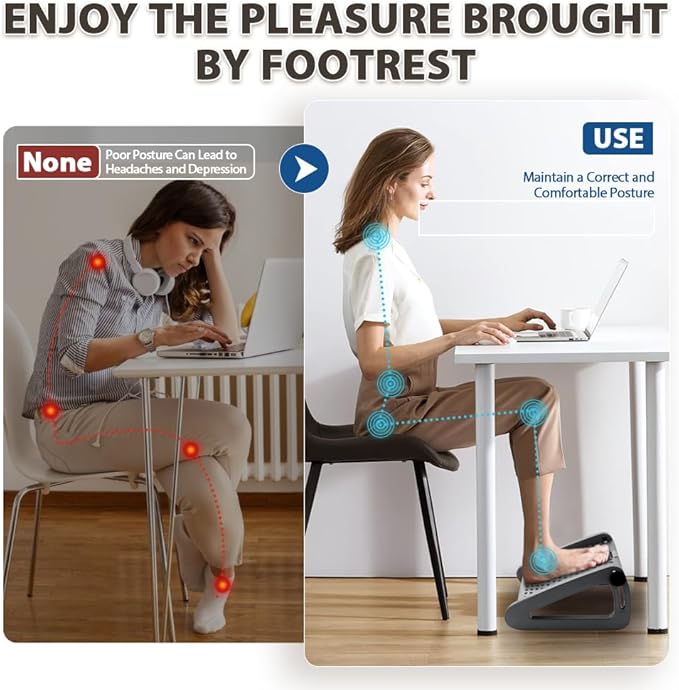 CasaZenith Foot Rest, Six Heights Adjustable Foot Rest for Under Desk at Work, Ergonomic Foots Stool for Under Office Desks, Under Desk Footrest with Foot Massage Roller, Chair Footrest - Gray