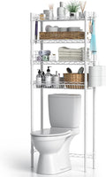 Hodonas Over The Toilet Storage, Adjustable Bathroom Organizer Shelves Space Saver Over Toilet, Sturdy 4 Tier Above Toilet Storage Rack, Freestanding Over-The-Toilet Storage Shelf, White