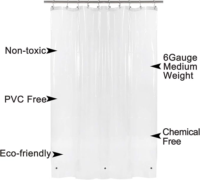 BAROSSA Design 54 inch Wide Stall Shower Curtain Liner with 3 Magnets - PEVA, Waterproof, PVC Free, Metal Grommets, Clear, 54x72