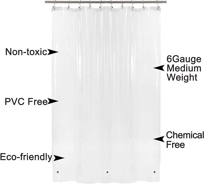 54x78 Inch Stall Shower Curtain/Liner 8G Heavy Duty Clear PEVA, 3 Bottom Magnets, Waterproof, PVC Free, Metal Grommets
