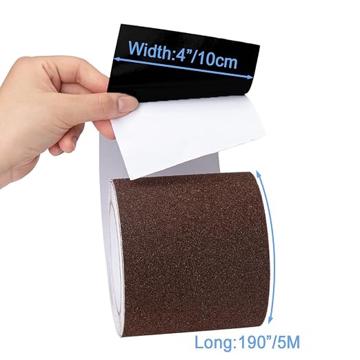 Yorwe Anti Slip Tape, High Traction,Strong Grip Abrasive, Not Easy Leaving Adhesive Residue, Indoor & Outdoor (4" Width x 190" Long, Brown)