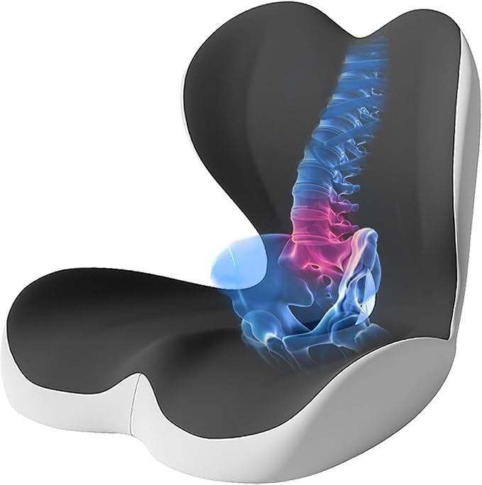Seat Cushion for Office Chair and Car, Lumbar Support Pillow for Office Chair, Memory Foam Ergonomic Seat Cushion for Long Sitting, Back & Tailbone Pain, Sciatica - Dark Gray & Light Gray