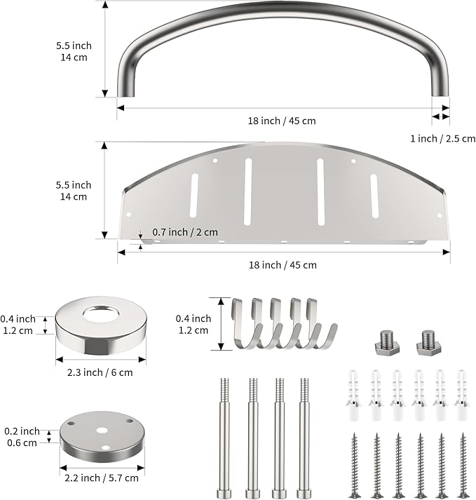 Brushed Nickel 18-inch Safety Grab Bar with Storage Shelf for Bathtub or Shower, Drainage Holes, Stainless Steel, Wall Mounted Grab Bars for Elderly Injured Balance Support