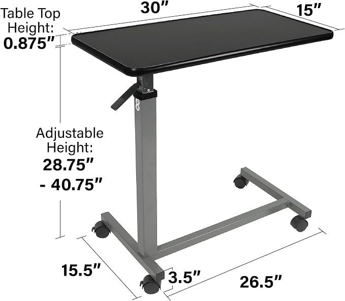 Vaunn Medical Cart Pneumatic Adjustable Overbed Table with Wheels – Rolling Bedside Table for Hospital, Portable Standing Cart & Laptop Desk for Bed, Couch, Wheelchair