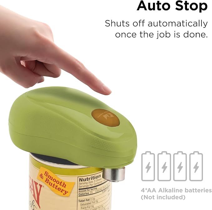 Kitchen Mama One Touch Electric Can Opener: Opens Cans with One Button Press, Auto-Stop, Ergonomic Design, Smooth Edge, Cordless, Food-Safe, Automatic, Hands Free, Battery Operated (Avocado)