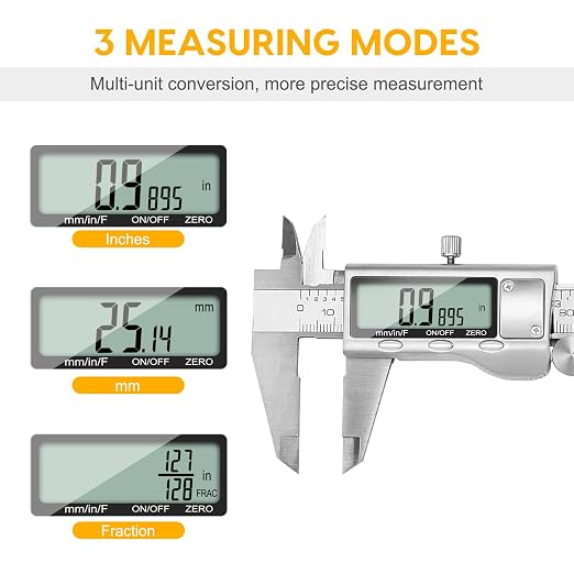 Digital Caliper, Sangabery 6 inch Stainless Steel Caliper Measuring Tool with Inch/Metric/Fractions Conversion and Large LCD Display, Perfect for DIY, Household and Professional Use