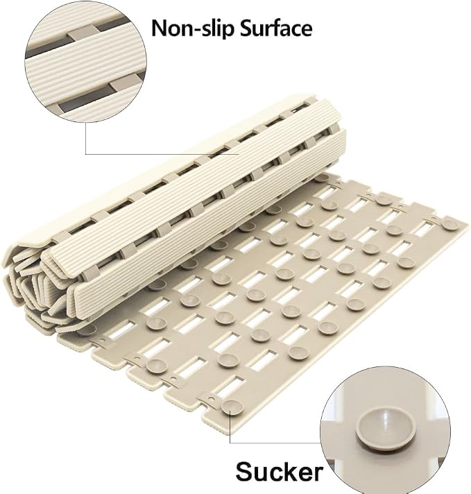 BEMISO Shower Mat Non Slip Bathtub Mat with Suction Cups and Drain Holes 37.4 x15.7 Inch Bath Mat for Tub & Shower.Easy Dry,Easy to Cut,Eco-Friendly