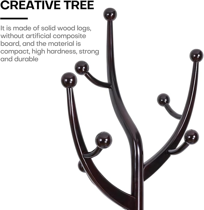Bekrvio Tree Coat Rack Freestanding with Round Base, Unique Coat Hanger Stand, Heavy Duty Standing Coat Rack Clothes Stand for Winter Jacket, Hat, Entryway/Hallway/Bedroom, Red Brown