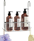 Over Door Shower Caddy, Stainless Steel Bathroom Organizer with Rotating Hooks, Hanging Storage Basket for Shampoo