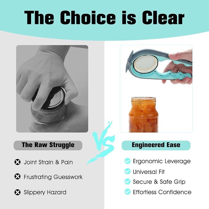 Jar Opener Bottle Opener, 5-in-1 Multi-Function Can Opener with Ergonomic Non-Slip Handle, Kitchen Tool Set for Weak Hands, Seniors with Arthritis, Blue