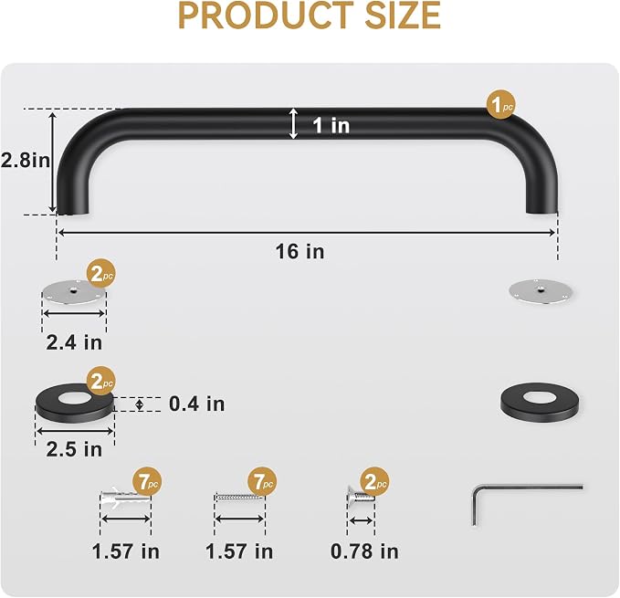 AmazerBath Shower Grab Bars for Seniors Anti Slip, Bath Safety Grab Bar for Needy, Stainless Steel Bathroom Safety Grab Bars, Thickened Bar Bigger Base Holds 500LBS, 16" L x 1" D, Black