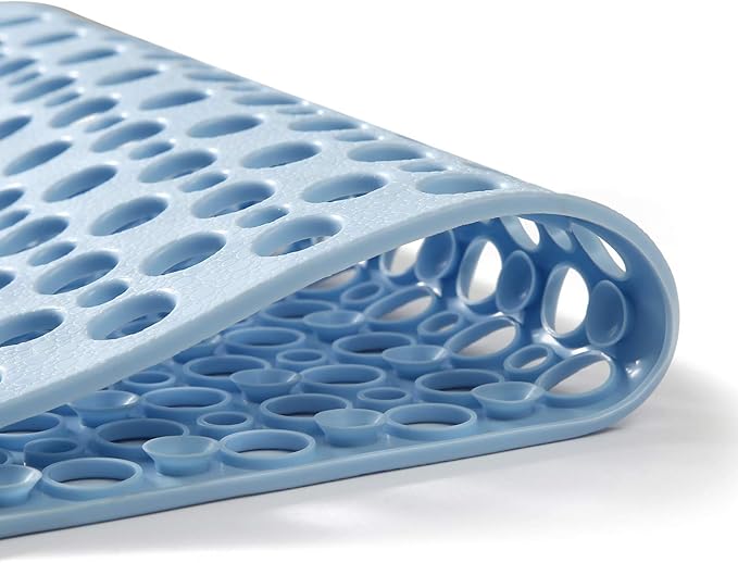 Bath Tub Shower Mat, Extra Soft Long Bath Mat Non-Slip with Suction Cups, TPE Bath Mat for Kids, Machine Washable Bathroom Mat (Blue, 35 x 16 Inch)