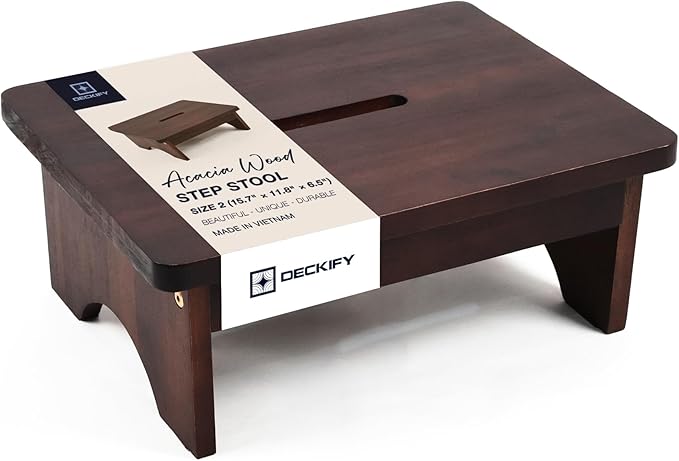 Wooden Step Stool for Adults, Small Acacia Wood Stepping Stool, Non-Slip 1-Step Bedside Stool for Bed & Bathroom, 600 lbs, Portable — 6.5 Inch