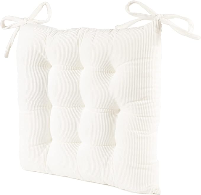 HLOVME Corduroy Chair Cushion with Ties Ultra Soft Warm Floor Cushion for Kids Reading Nook Comfortable Square Seat Cushion for Adult 15.7”x15.7”, White
