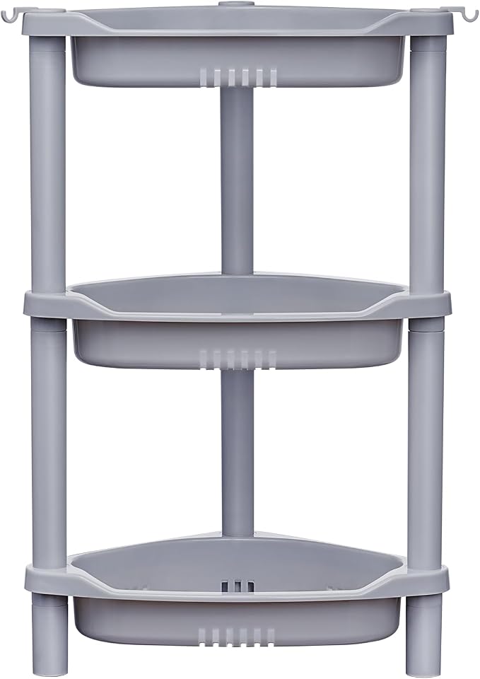 ELYKEN 3 Tier Shower Caddy Organizer Shelf Corner, 14.4 x 11.2 x 22.4 Inches, Rustproof, Plastic Shower Rack Stands for Inside Bathroom, Bathtub, Shower pan, Grey