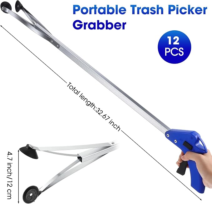 Meanplan 12 Pieces Suction Cup Reacher Grabber Tool 32 Inch Long Handle Trash Picker Grabber Pick up Grab Tool Pickup Arm Extender for Elderly Outdoor Garden Yard
