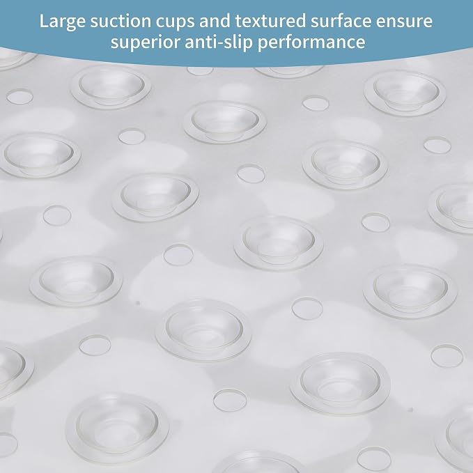 Bath Tub Shower Mat,Non Slip Machine Washable Bathroom Mat,Suction Cups and Drain Holes for Easy Cleaning,39.56 X 15.75 Inches(Transparent)