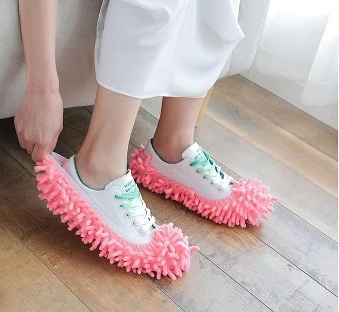 Mop Slippers,Mop Shoes,Dust Duster, Mop Socks for Women Men Kids Foot, Microfiber Reusable for House Office Bathroom Kitchen (Pink-2pairs,One Size)