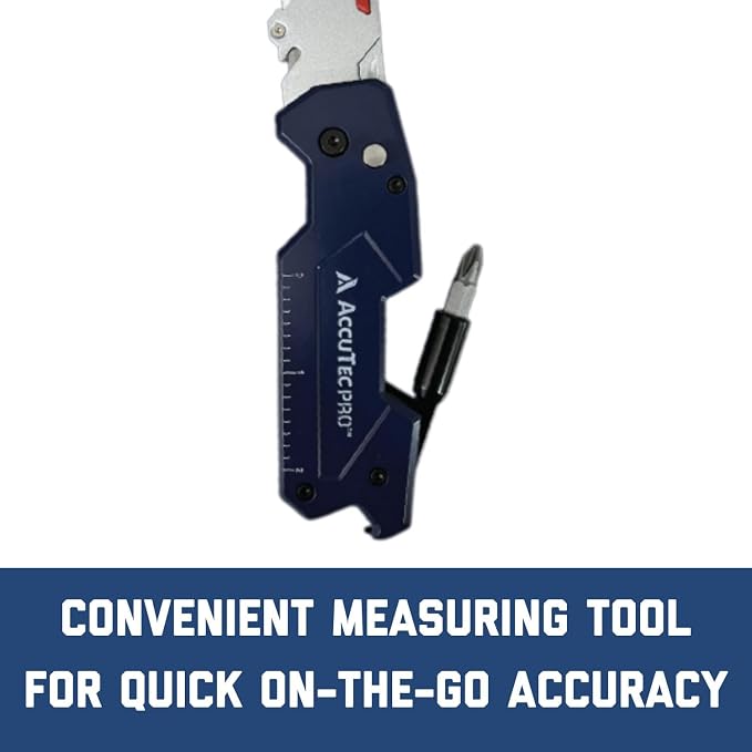 AccuTec Pro 7-in-1 Utility Knife 1 Blade - Multi-Purpose Tool - Folding Screwdriver, 1/4 Inch Bit Holder, Can/Bottle Opener, Inch/Metric Ruler, Phillips/Slotted Bit - APTL-8007